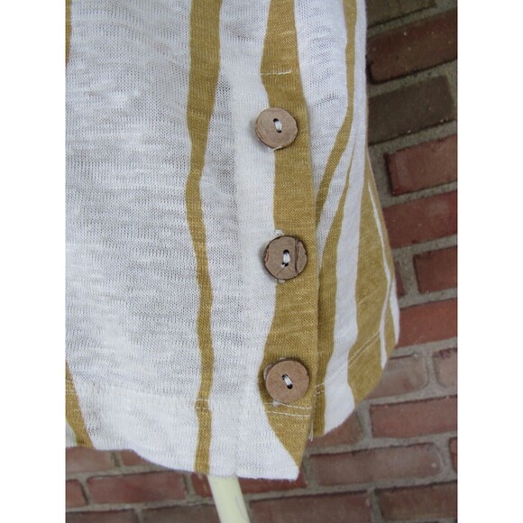Tan White Zebra Animal Print Cap Sleeve Blouse 100% Linen Tahari Size M - Picture 5 of 16